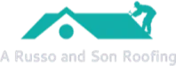 Logo for A Russo and Son Roofing, a Roofing Contractor Monmouth County NJ, featuring a turquoise roof design with a circular shape beneath it and the business name in gray text below the image.