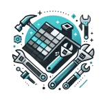 Illustration of a house with various tools like wrenches, a hammer, and nuts surrounding it, symbolizing home repair or renovation—ideal for a Roofing Contractor Monmouth County, NJ. The background features a blue circle.
