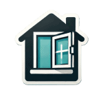 A graphic icon of a simple house with a large window in the center, one pane open outward to suggest ventilation—ideal for a Roofing Contractor in Monmouth County, NJ. The colors are mostly teal, black, and white.