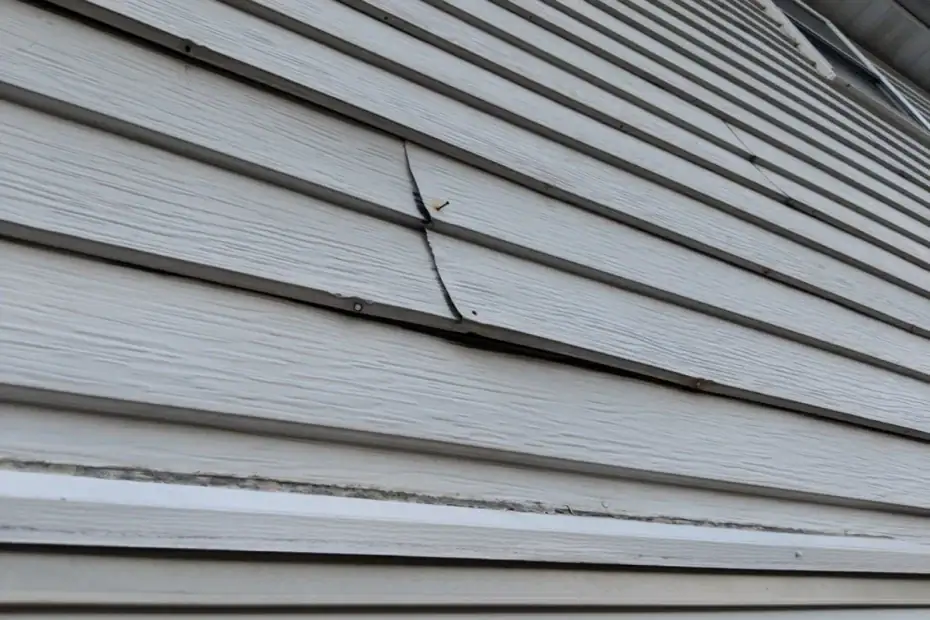 Close-up of a house’s exterior siding in NJ, showing warped panels with gaps between them—signs of damage or improper installation that a Roofing Contractor Monmouth County can address.